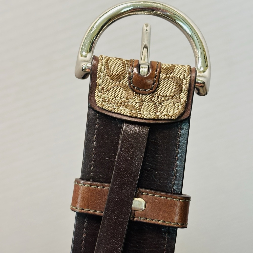 Coach Canvas Woven Jacquard Leather Signature Logo Belt XL Solid Brass Hardwar - Picture 6 of 8